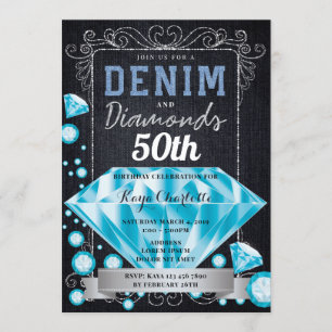 Denim and Diamonds Birthday Invitation Kaart