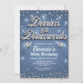Denim and Diamonds Birthday Invitation Kaart (Voorkant)