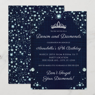 Denim and Diamonds Birthday Invitations Kaart
