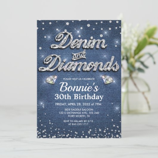 Denim and Diamonds Birthday Kaart (Staand voorkant)