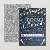 Denim and Diamonds Birthday Party Invitation Kaart (Voorkant / Achterkant)