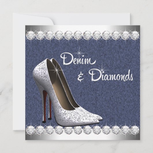 Denim and Diamonds Birthday Party Invitations Kaart (Voorkant)