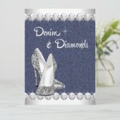 Denim and Diamonds Birthday Party Invitations Kaart (Staand voorkant)