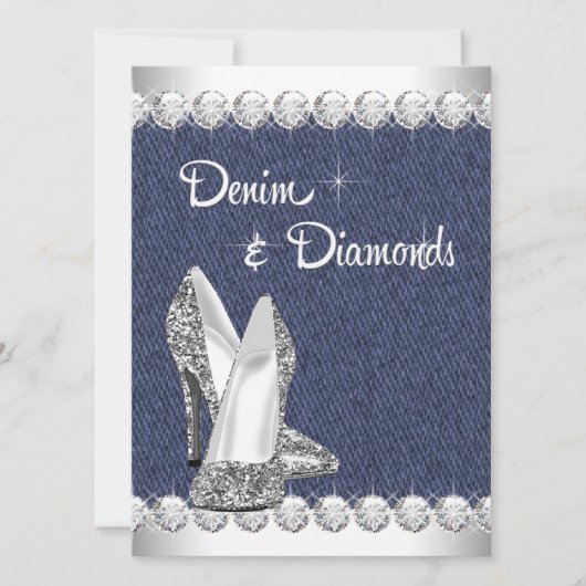 Denim and Diamonds Birthday Party Invitations Kaart (Voorkant)