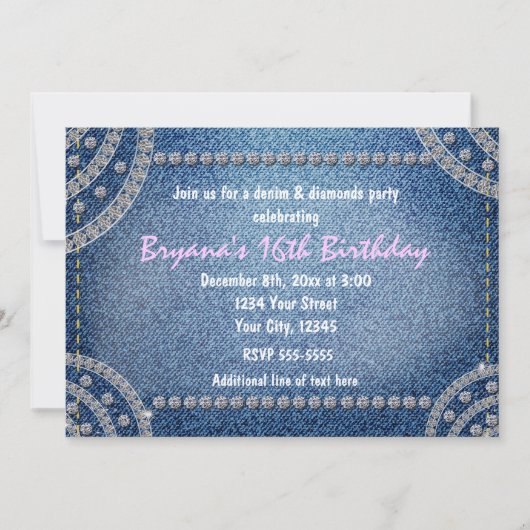 Denim and Diamonds Birthday Party Invitations Kaart (Voorkant)