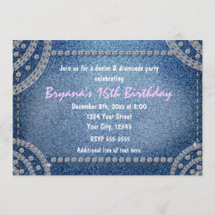 Denim and Diamonds Birthday Party Invitations Kaart