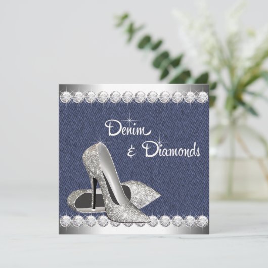 Denim and Diamonds Birthday Party Invitations Kaart (Staand voorkant)