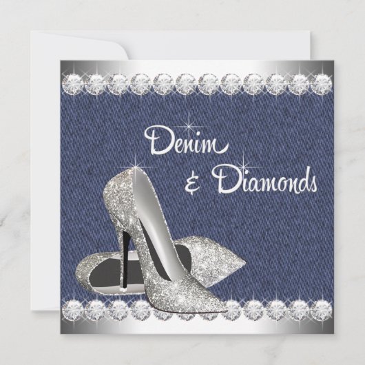 Denim and Diamonds Birthday Party Invitations Kaart (Voorkant)