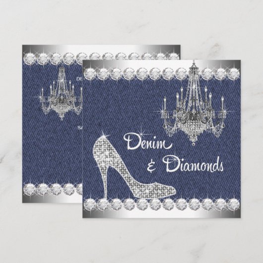 Denim and Diamonds Birthday Party Invitations Kaart (Voorkant / Achterkant)