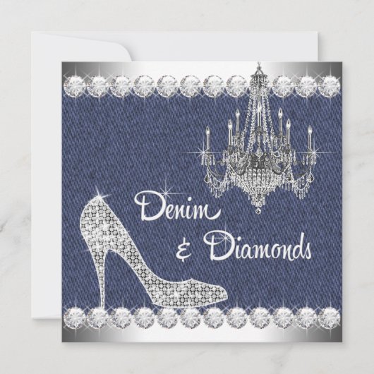 Denim and Diamonds Birthday Party Invitations Kaart (Voorkant)