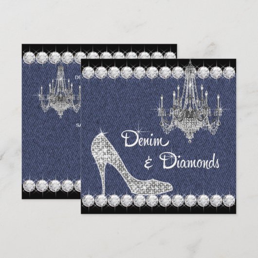 Denim and Diamonds Birthday Party Invitations Kaart (Voorkant / Achterkant)