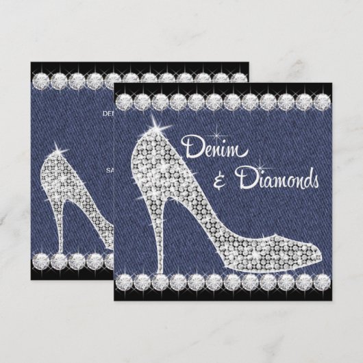 Denim and Diamonds Birthday Party Invitations Kaart (Voorkant / Achterkant)