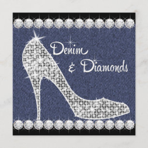 Denim and Diamonds Birthday Party Invitations Kaart