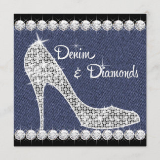 Denim and Diamonds Birthday Party Invitations Kaart