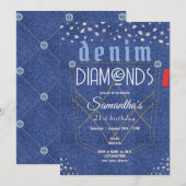 Denim and Diamonds Birthday Party Kaart (Voorkant / Achterkant)