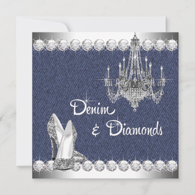 Denim and Diamonds Birthday Party Kaart (Voorkant)