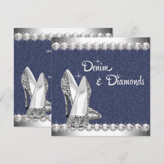 Denim and Diamonds Birthday Party Kaart (Voorkant / Achterkant)
