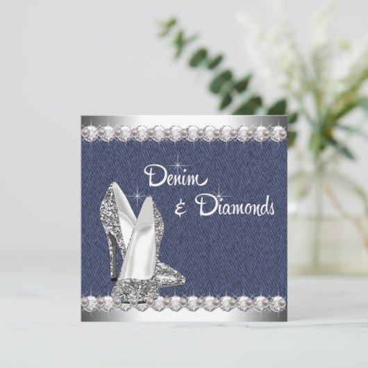 Denim and Diamonds Birthday Party Kaart (Staand voorkant)