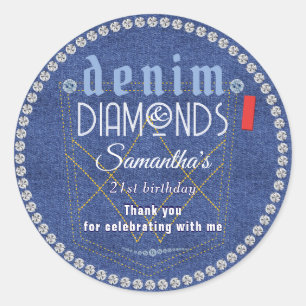 Denim and Diamonds Birthday Party Ronde Sticker