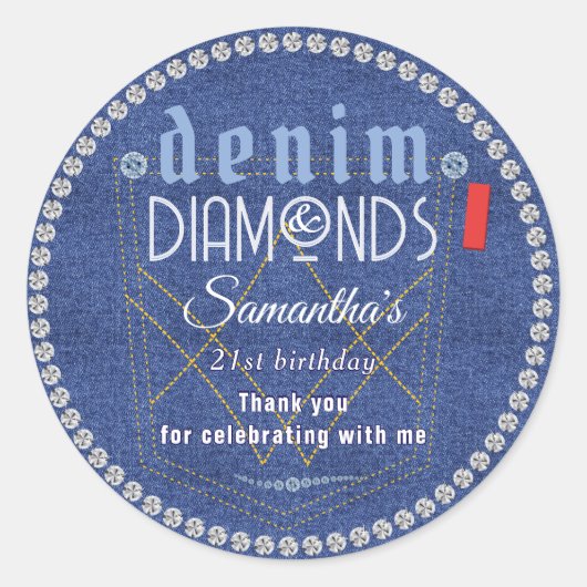 Denim and Diamonds Birthday Party Ronde Sticker (Voorkant)