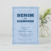 Denim and Diamonds Blue Jeans 30th Birthday Party Kaart (Staand voorkant)