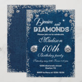 Denim and Diamonds nodigt Chic Birthday Party uit Kaart (Voorkant / Achterkant)