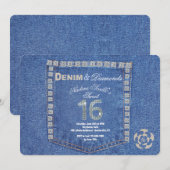 Denim and Diamonds Sweet Sixteen Birthday Kaart (Voorkant / Achterkant)