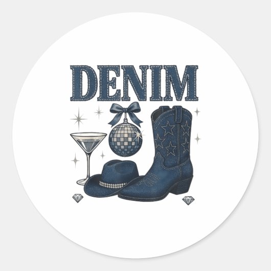 Denim And Diamonds Western Fashion Boots Bling Rod Ronde Sticker (Voorkant)