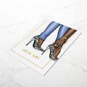Denim and Gold Bachelorette Party Folie Uitnodiging (Gedraaid)