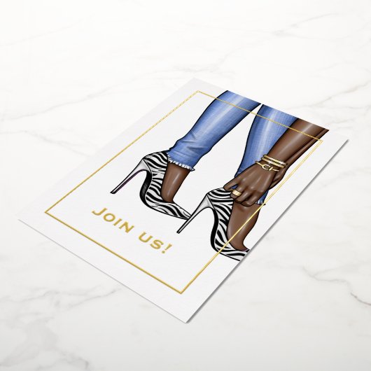 Denim and Gold Bachelorette Party Folie Uitnodiging (Gedraaid)