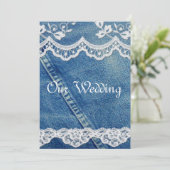 Denim and Lace Rustic Country Wedding Invitations Kaart (Staand voorkant)