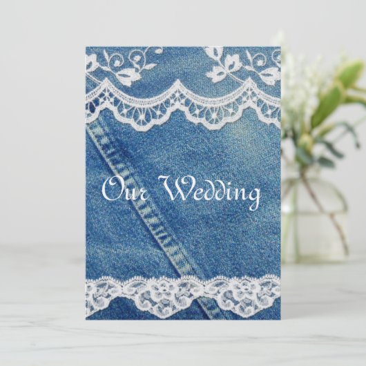 Denim and Lace Rustic Country Wedding Invitations Kaart (Staand voorkant)