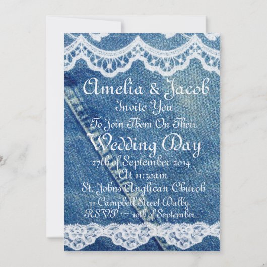 Denim and Lace Rustic Country Wedding Invitations Kaart (Achterkant)
