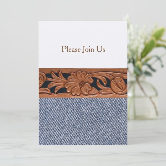Denim and Leather Western Belt Invitation Sjabloon Kaart (Staand voorkant)