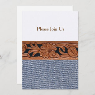 Denim and Leather Western Belt Invitation Sjabloon Kaart