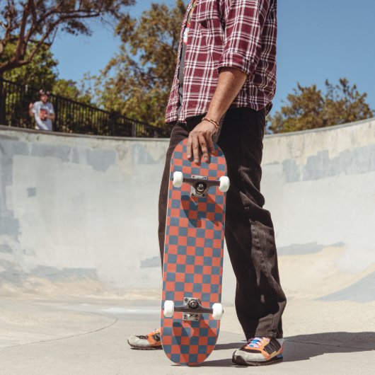 Denim and Oranje Checkerboard Art Skateboard Deck (Buiten 2)
