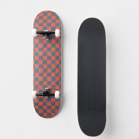 Denim and Oranje Checkerboard Art Skateboard Deck (Voorkant)