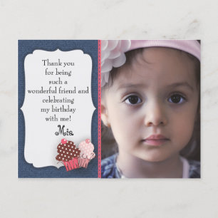 Denim and Pink Cupcakes Foto Birthday Dank je Briefkaart