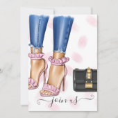 Denim and Pink Floral Bachelorette Party Kaart (Voorkant)