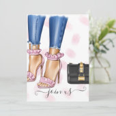 Denim and Pink Floral Bachelorette Party Kaart (Staand voorkant)