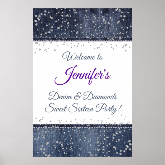 Denim and Silver Confetti Welcome Sign Poster (Voorkant)