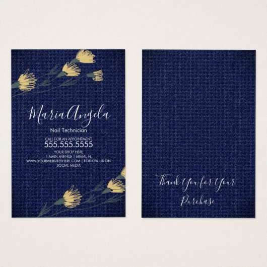 Denim and Wild Flowers Yellow Blue Jewelry Kaarten Visitekaartje (Voorkant /achterkant)