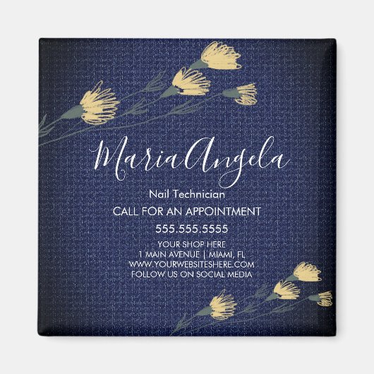 Denim and Wild Flowers Yellow Blue Salon Beauty Magneet (Voorkant)