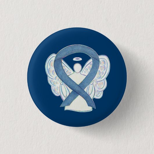 Denim Awareness Ribbon Angel Custom Button Pins (Voorkant)