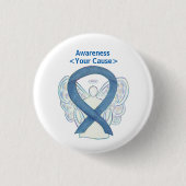 Denim Awareness Ribbon Angel Custom Button Pins (Voorkant)