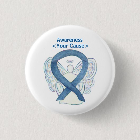 Denim Awareness Ribbon Angel Custom Button Pins (Voorkant)