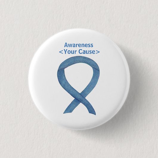 Denim Awareness Ribbon Art Custom Button Pins (Voorkant)