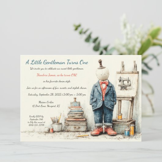 Denim Baby 1e verjaardag & parfum schets Kaart (Staand voorkant)