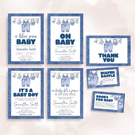 Denim Baby Blue Jean Baby shower Kaart