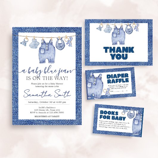 Denim Baby Blue Jean Baby shower Kaart